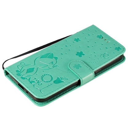 For Samsung Galaxy J2 Pro(2018) Cat and Bee Embossed Flip Leather Phone Case Wallet Cover with Card Slots Cash Pocket Magnetic Stand Protective Shockproof TPU PU Leather Case with Wrist Strap