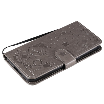 For Samsung Galaxy J2 Pro(2018) Cat and Bee Embossed Flip Leather Phone Case Wallet Cover with Card Slots Cash Pocket Magnetic Stand Protective Shockproof TPU PU Leather Case with Wrist Strap