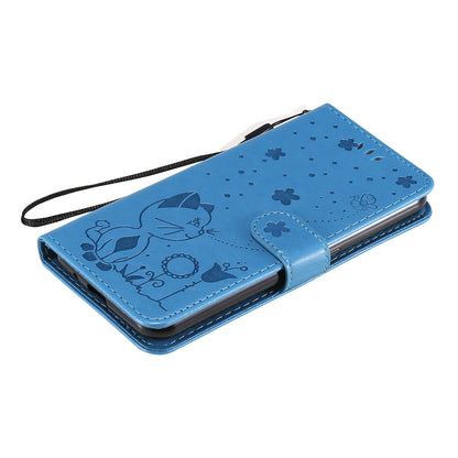 For Samsung Galaxy M01 Cat and Bee Embossed Flip Leather Phone Case Wallet Cover with Card Slots Cash Pocket Magnetic Stand Protective Shockproof TPU PU Leather Case with Wrist Strap
