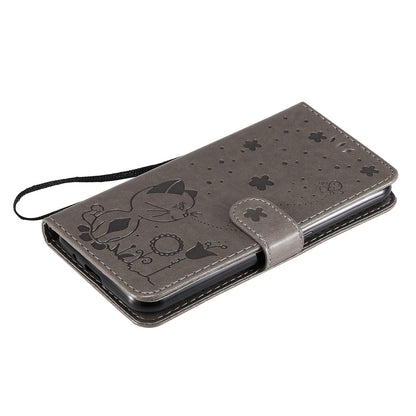 For Samsung Galaxy M01 Cat and Bee Embossed Flip Leather Phone Case Wallet Cover with Card Slots Cash Pocket Magnetic Stand Protective Shockproof TPU PU Leather Case with Wrist Strap