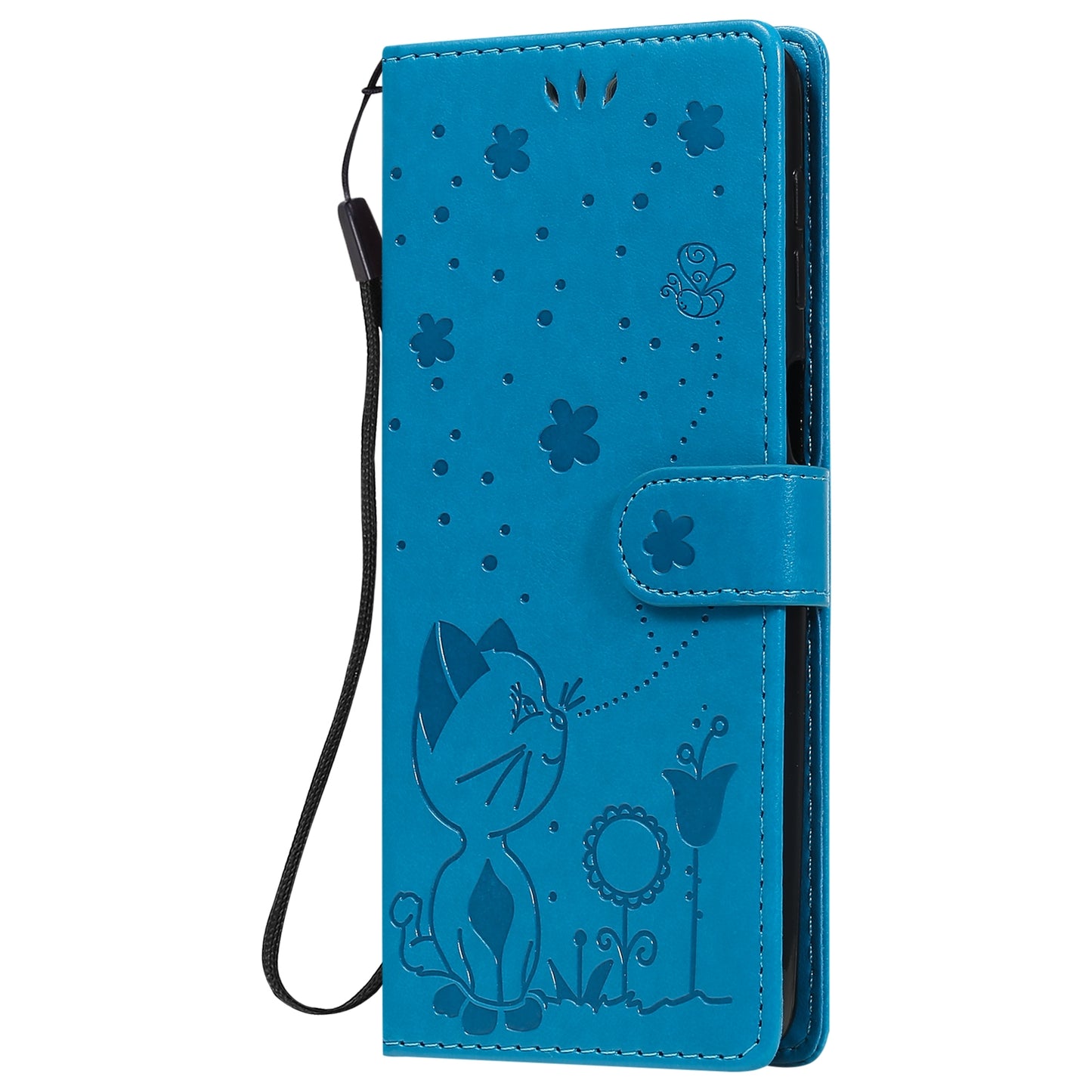 For Samsung Galaxy M31s Cat and Bee Embossed Flip Leather Phone Case Wallet Cover with Card Slots Cash Pocket Magnetic Stand Protective Shockproof TPU PU Leather Case with Wrist Strap
