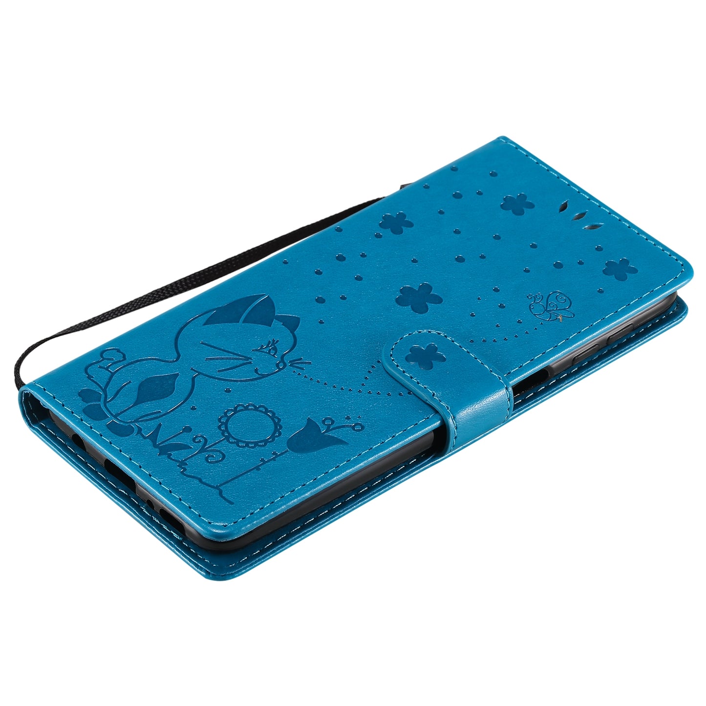 For Samsung Galaxy M31s Cat and Bee Embossed Flip Leather Phone Case Wallet Cover with Card Slots Cash Pocket Magnetic Stand Protective Shockproof TPU PU Leather Case with Wrist Strap