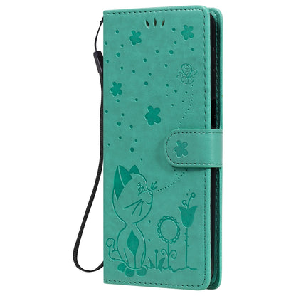 For Samsung Galaxy M31s Cat and Bee Embossed Flip Leather Phone Case Wallet Cover with Card Slots Cash Pocket Magnetic Stand Protective Shockproof TPU PU Leather Case with Wrist Strap