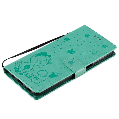 For Samsung Galaxy M31s Cat and Bee Embossed Flip Leather Phone Case Wallet Cover with Card Slots Cash Pocket Magnetic Stand Protective Shockproof TPU PU Leather Case with Wrist Strap