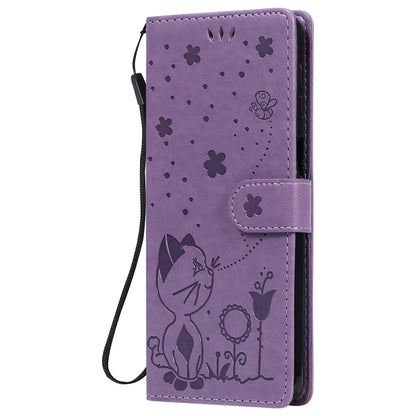 For Samsung Galaxy M31s Cat and Bee Embossed Flip Leather Phone Case Wallet Cover with Card Slots Cash Pocket Magnetic Stand Protective Shockproof TPU PU Leather Case with Wrist Strap