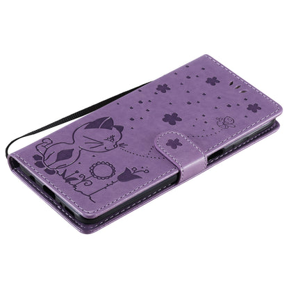 For Samsung Galaxy M31s Cat and Bee Embossed Flip Leather Phone Case Wallet Cover with Card Slots Cash Pocket Magnetic Stand Protective Shockproof TPU PU Leather Case with Wrist Strap
