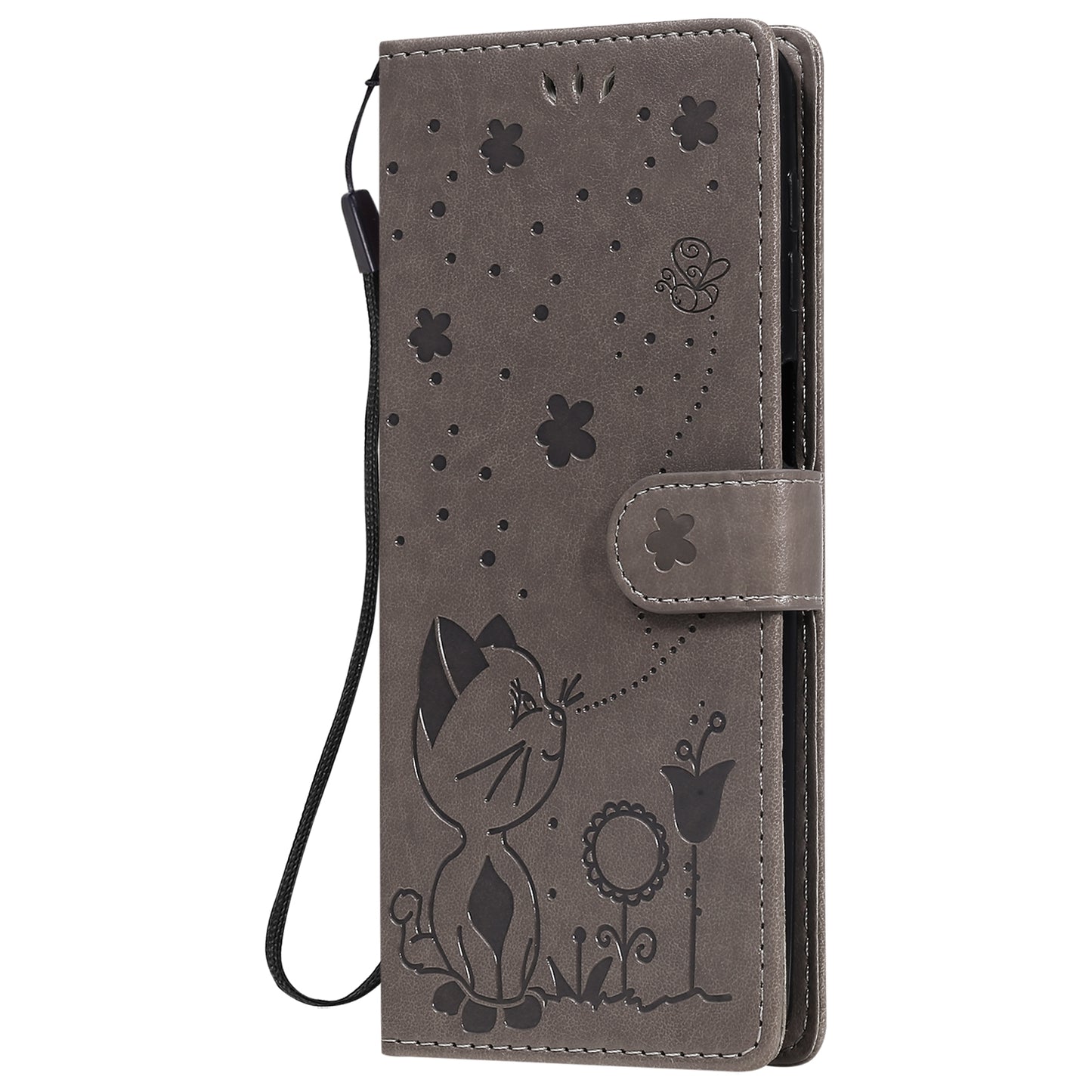 For Samsung Galaxy M31s Cat and Bee Embossed Flip Leather Phone Case Wallet Cover with Card Slots Cash Pocket Magnetic Stand Protective Shockproof TPU PU Leather Case with Wrist Strap