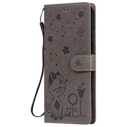 For Samsung Galaxy M31s Cat and Bee Embossed Flip Leather Phone Case Wallet Cover with Card Slots Cash Pocket Magnetic Stand Protective Shockproof TPU PU Leather Case with Wrist Strap