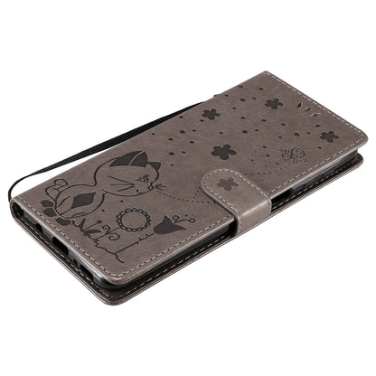 For Samsung Galaxy M31s Cat and Bee Embossed Flip Leather Phone Case Wallet Cover with Card Slots Cash Pocket Magnetic Stand Protective Shockproof TPU PU Leather Case with Wrist Strap