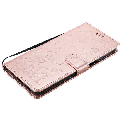 For Samsung Galaxy M31s Cat and Bee Embossed Flip Leather Phone Case Wallet Cover with Card Slots Cash Pocket Magnetic Stand Protective Shockproof TPU PU Leather Case with Wrist Strap
