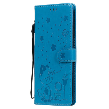 For Samsung Galaxy M51 Cat and Bee Embossed Flip Leather Phone Case Wallet Cover with Card Slots Cash Pocket Magnetic Stand Protective Shockproof TPU PU Leather Case with Wrist Strap