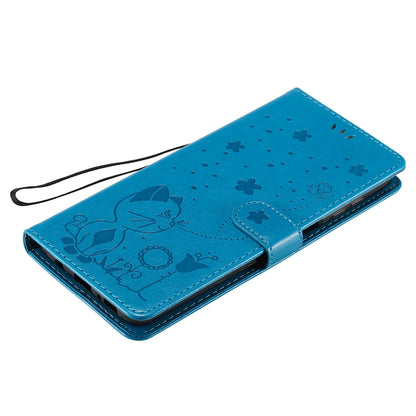 For Samsung Galaxy M51 Cat and Bee Embossed Flip Leather Phone Case Wallet Cover with Card Slots Cash Pocket Magnetic Stand Protective Shockproof TPU PU Leather Case with Wrist Strap