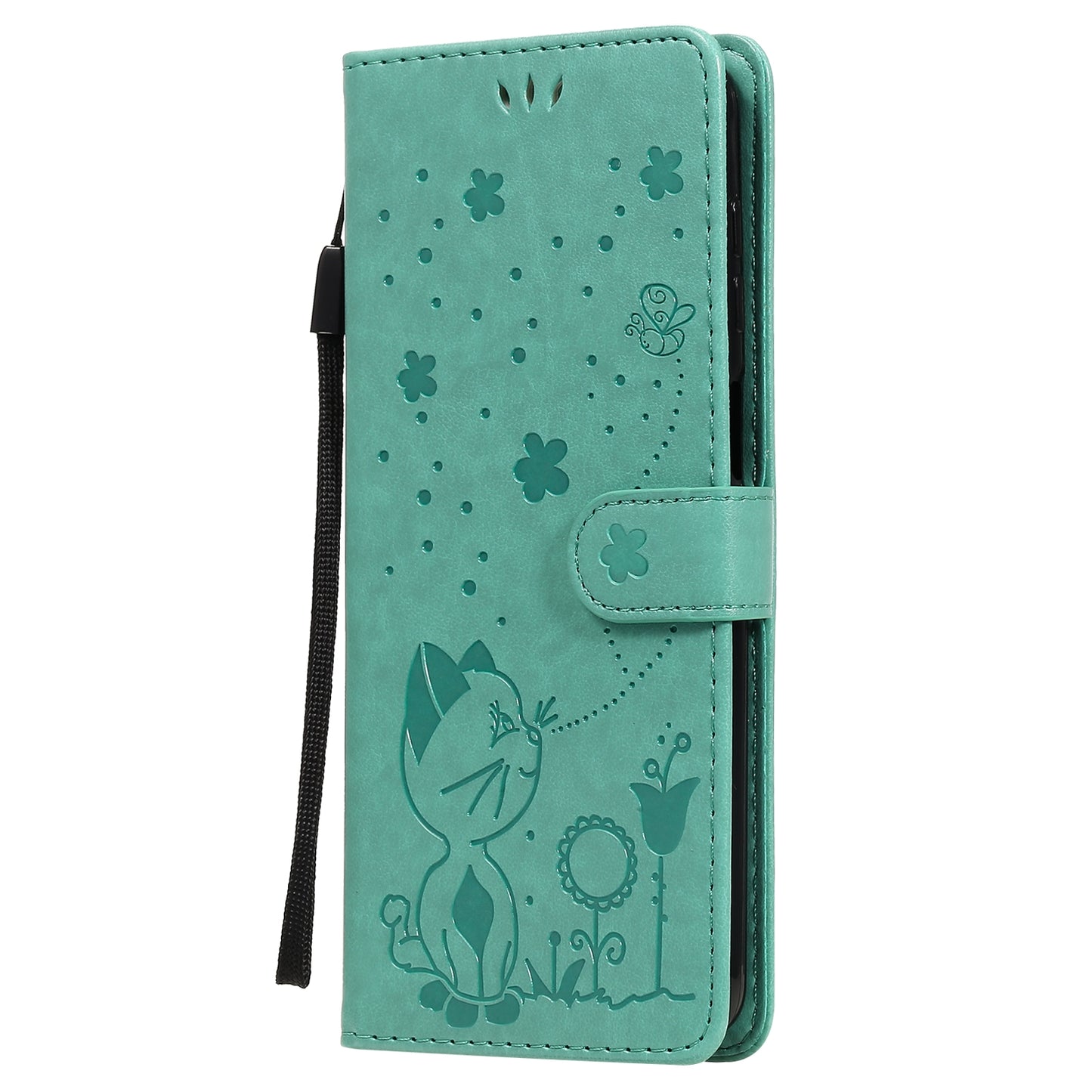 For Samsung Galaxy M51 Cat and Bee Embossed Flip Leather Phone Case Wallet Cover with Card Slots Cash Pocket Magnetic Stand Protective Shockproof TPU PU Leather Case with Wrist Strap