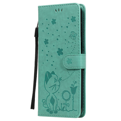 For Samsung Galaxy M51 Cat and Bee Embossed Flip Leather Phone Case Wallet Cover with Card Slots Cash Pocket Magnetic Stand Protective Shockproof TPU PU Leather Case with Wrist Strap