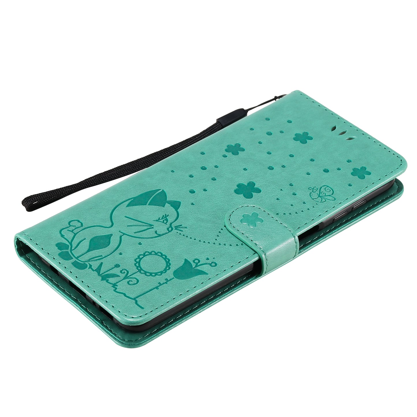 For Samsung Galaxy M51 Cat and Bee Embossed Flip Leather Phone Case Wallet Cover with Card Slots Cash Pocket Magnetic Stand Protective Shockproof TPU PU Leather Case with Wrist Strap