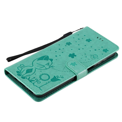 For Samsung Galaxy M51 Cat and Bee Embossed Flip Leather Phone Case Wallet Cover with Card Slots Cash Pocket Magnetic Stand Protective Shockproof TPU PU Leather Case with Wrist Strap