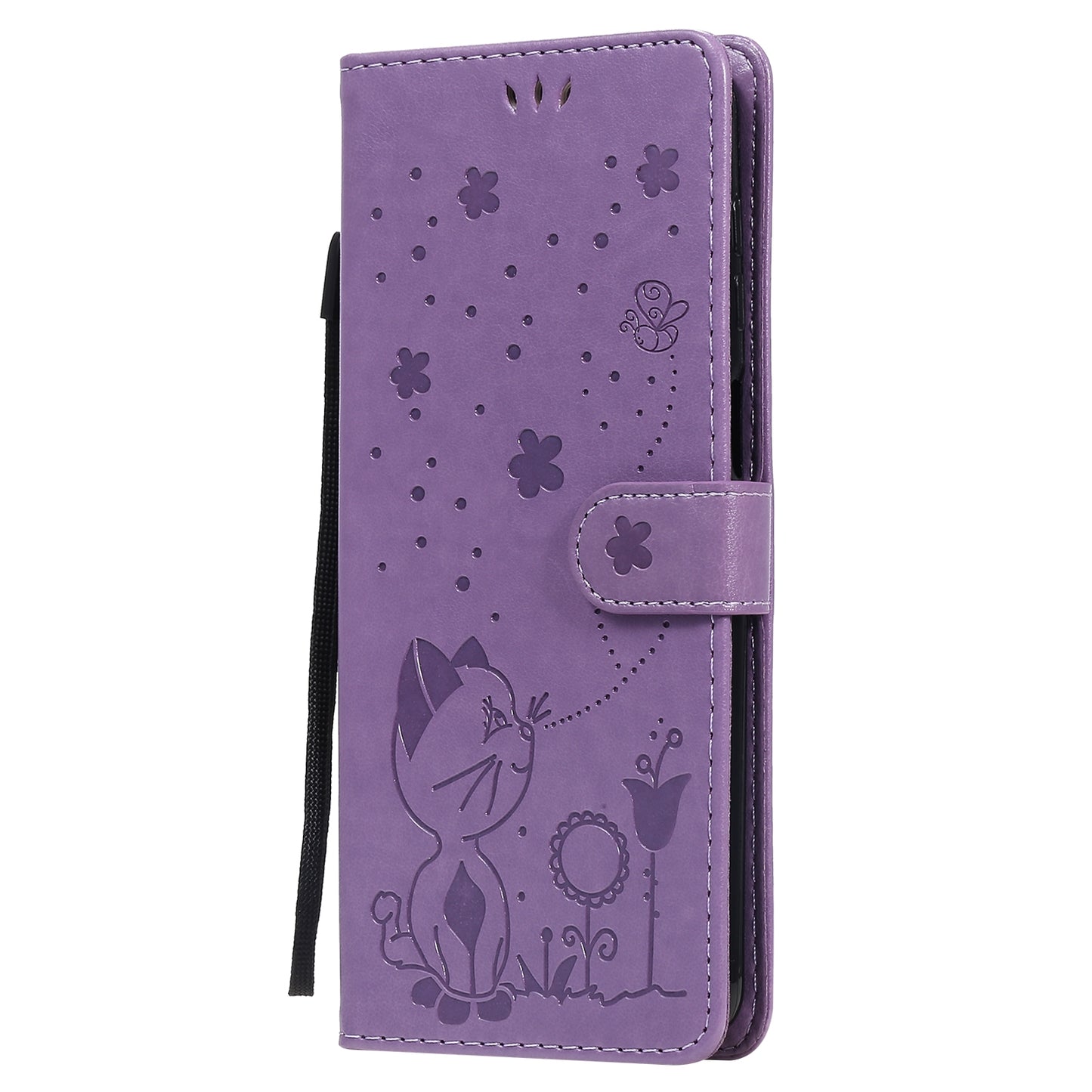 For Samsung Galaxy M51 Cat and Bee Embossed Flip Leather Phone Case Wallet Cover with Card Slots Cash Pocket Magnetic Stand Protective Shockproof TPU PU Leather Case with Wrist Strap