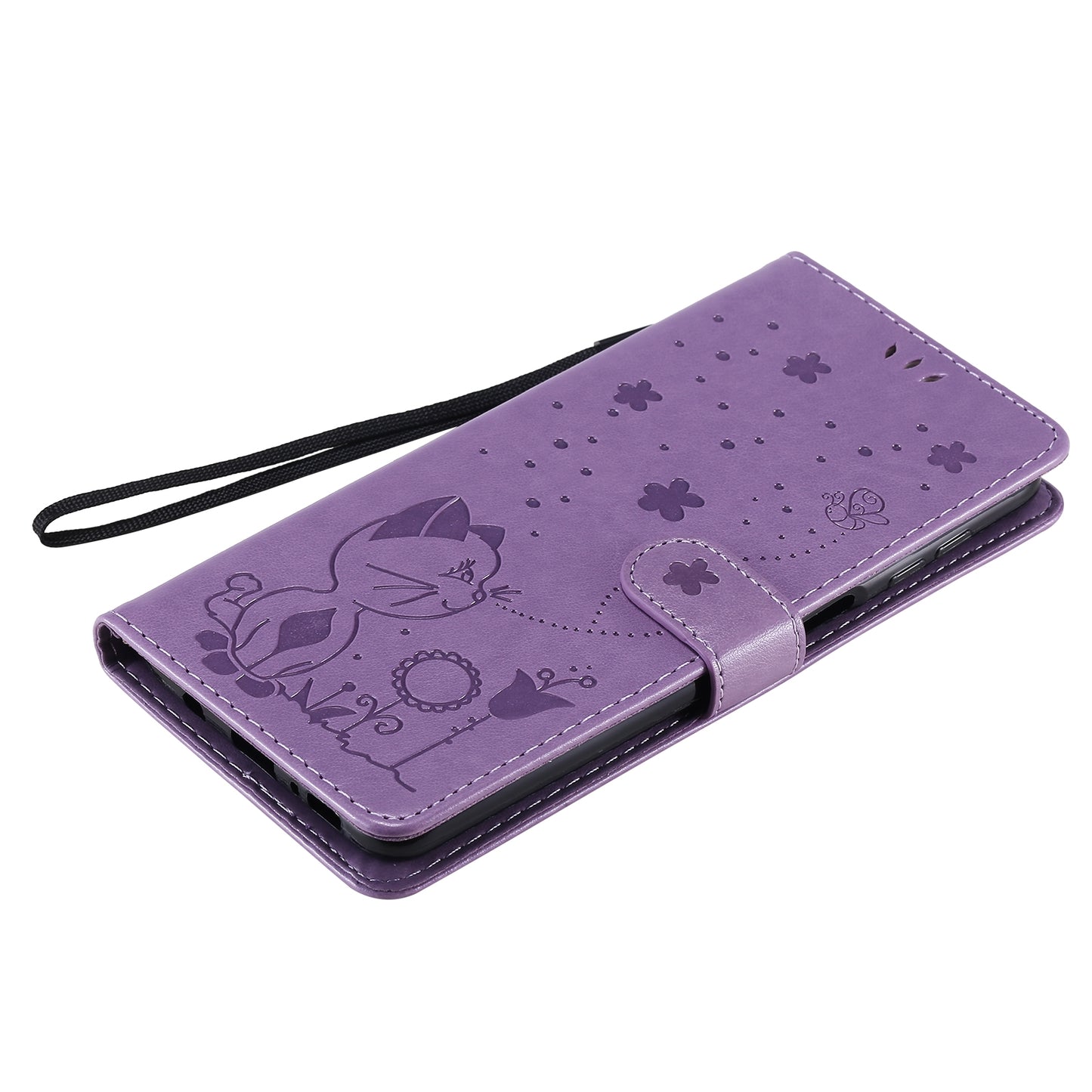For Samsung Galaxy M51 Cat and Bee Embossed Flip Leather Phone Case Wallet Cover with Card Slots Cash Pocket Magnetic Stand Protective Shockproof TPU PU Leather Case with Wrist Strap