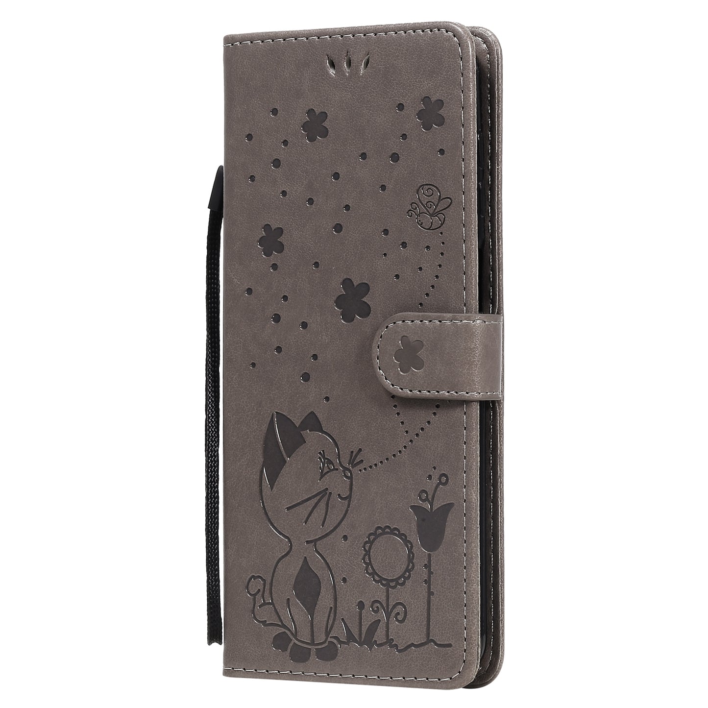 For Samsung Galaxy M51 Cat and Bee Embossed Flip Leather Phone Case Wallet Cover with Card Slots Cash Pocket Magnetic Stand Protective Shockproof TPU PU Leather Case with Wrist Strap
