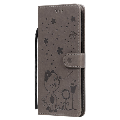 For Samsung Galaxy M51 Cat and Bee Embossed Flip Leather Phone Case Wallet Cover with Card Slots Cash Pocket Magnetic Stand Protective Shockproof TPU PU Leather Case with Wrist Strap