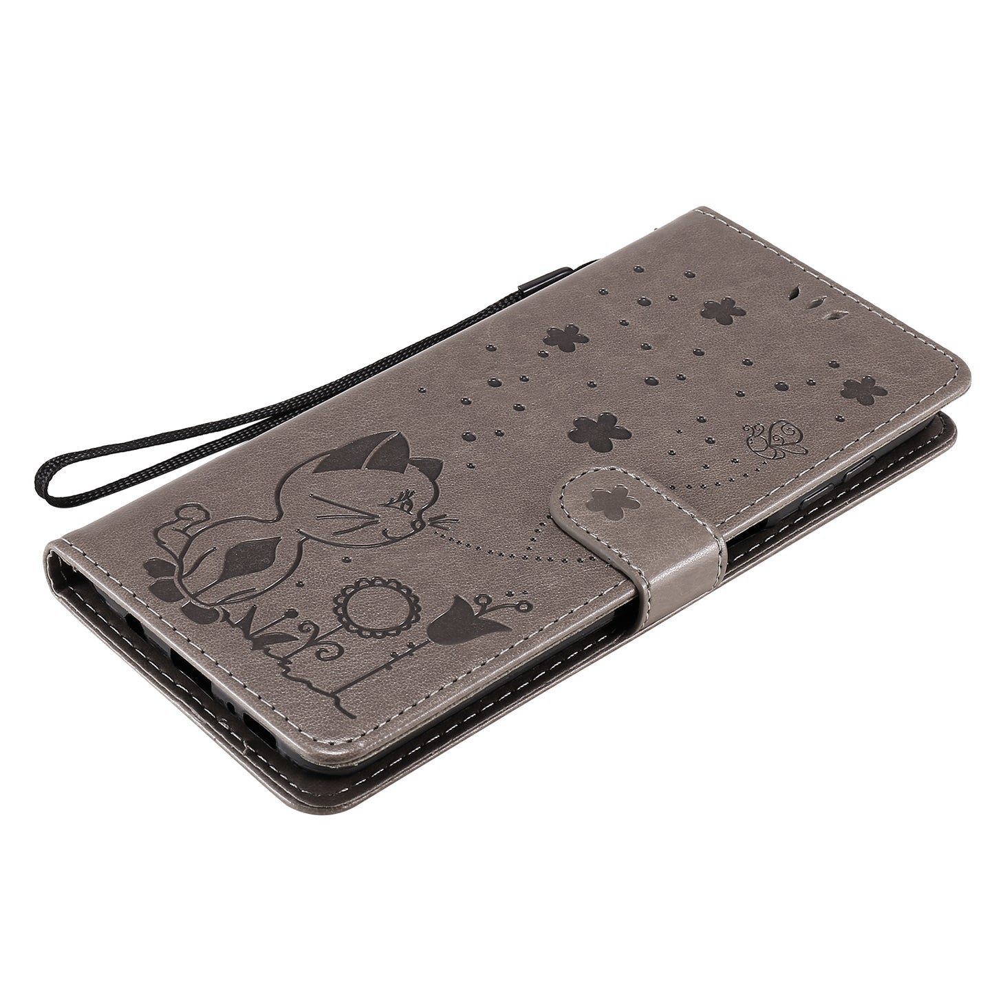 For Samsung Galaxy M51 Cat and Bee Embossed Flip Leather Phone Case Wallet Cover with Card Slots Cash Pocket Magnetic Stand Protective Shockproof TPU PU Leather Case with Wrist Strap