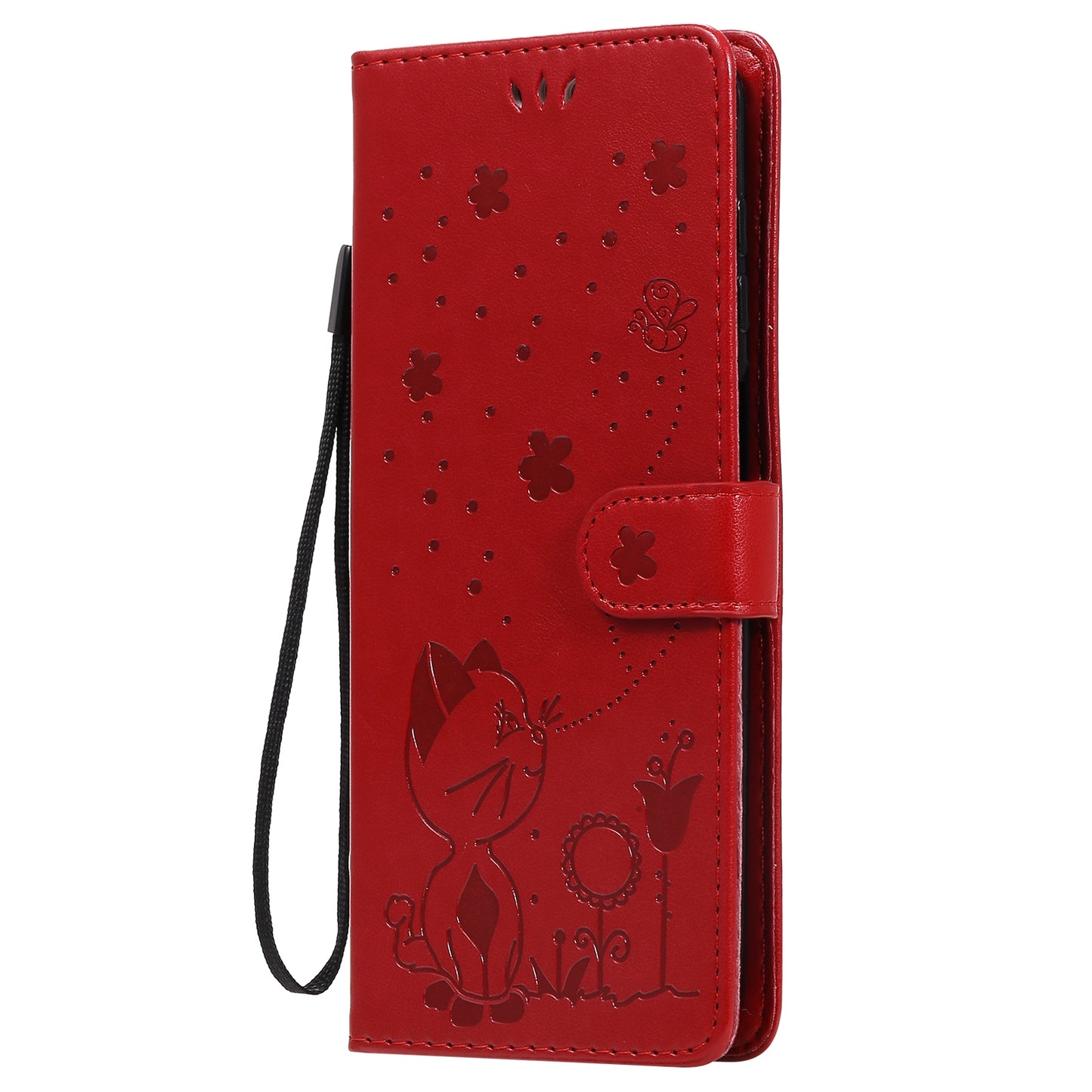 For Samsung Galaxy M51 Cat and Bee Embossed Flip Leather Phone Case Wallet Cover with Card Slots Cash Pocket Magnetic Stand Protective Shockproof TPU PU Leather Case with Wrist Strap