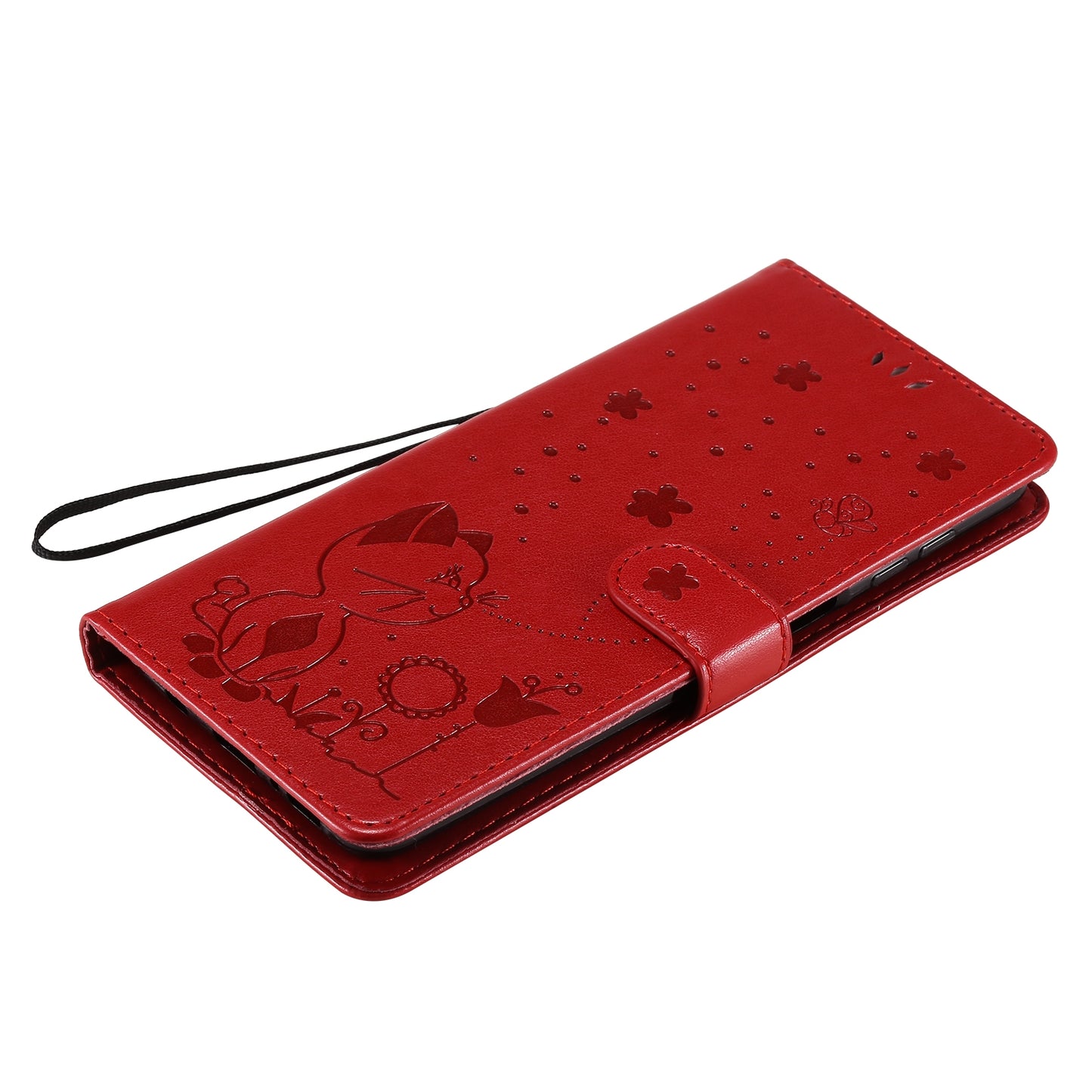 For Samsung Galaxy M51 Cat and Bee Embossed Flip Leather Phone Case Wallet Cover with Card Slots Cash Pocket Magnetic Stand Protective Shockproof TPU PU Leather Case with Wrist Strap