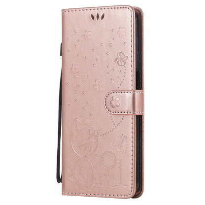 For Samsung Galaxy M51 Cat and Bee Embossed Flip Leather Phone Case Wallet Cover with Card Slots Cash Pocket Magnetic Stand Protective Shockproof TPU PU Leather Case with Wrist Strap