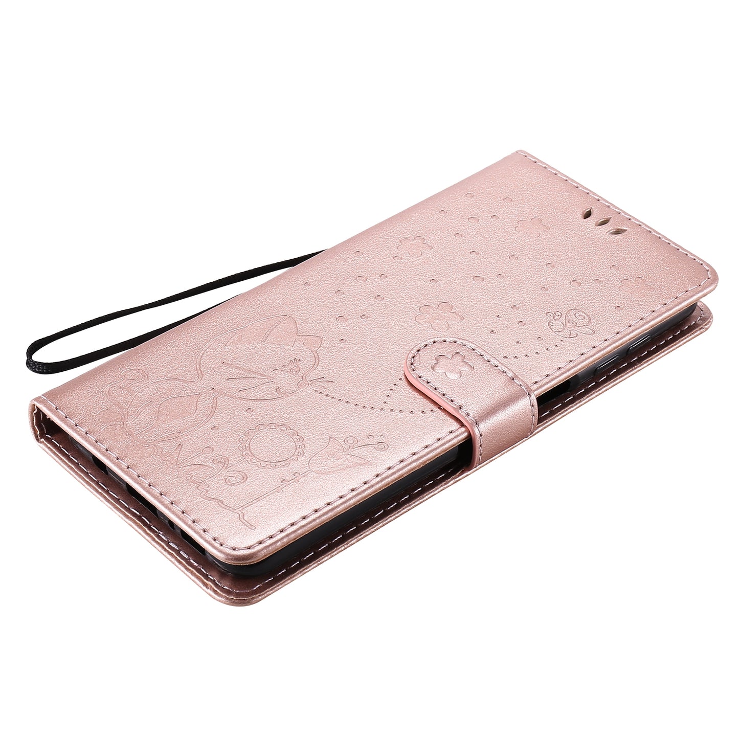 For Samsung Galaxy M51 Cat and Bee Embossed Flip Leather Phone Case Wallet Cover with Card Slots Cash Pocket Magnetic Stand Protective Shockproof TPU PU Leather Case with Wrist Strap
