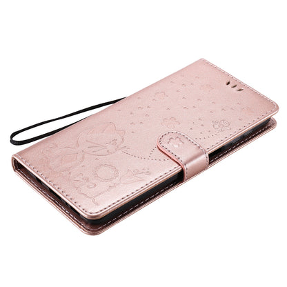 For Samsung Galaxy M51 Cat and Bee Embossed Flip Leather Phone Case Wallet Cover with Card Slots Cash Pocket Magnetic Stand Protective Shockproof TPU PU Leather Case with Wrist Strap