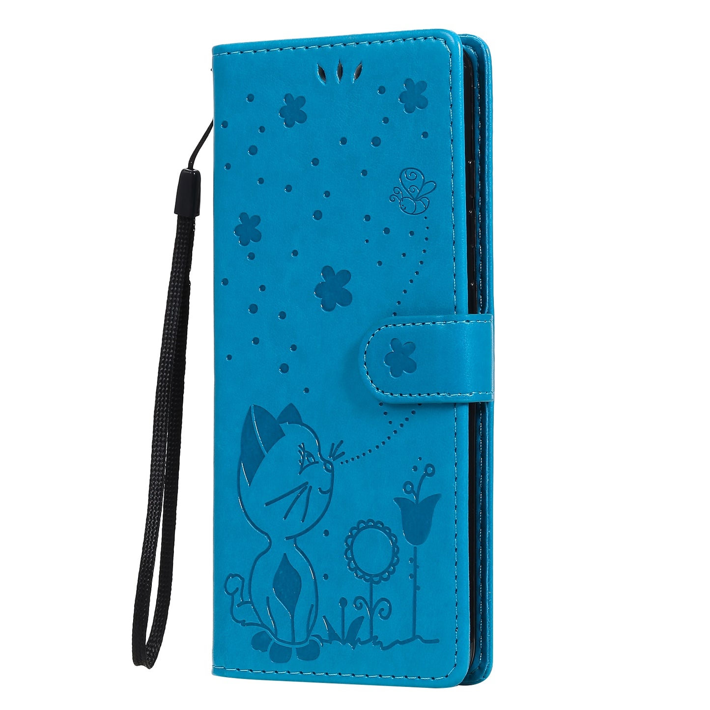 For Samsung Galaxy S20 FE Cat and Bee Embossed Flip Leather Phone Case Wallet Cover with Card Slots Cash Pocket Magnetic Stand Protective Shockproof TPU PU Leather Case with Wrist Strap