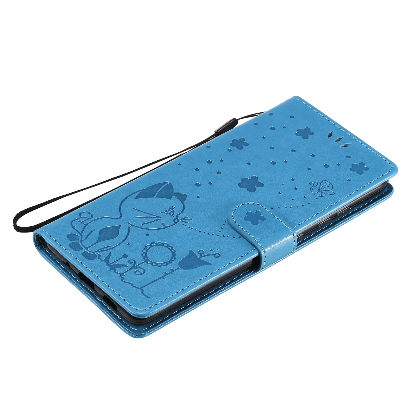 For Samsung Galaxy S20 FE Cat and Bee Embossed Flip Leather Phone Case Wallet Cover with Card Slots Cash Pocket Magnetic Stand Protective Shockproof TPU PU Leather Case with Wrist Strap
