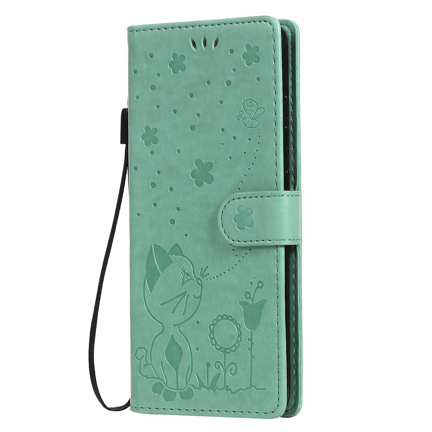 For Samsung Galaxy S20 FE Cat and Bee Embossed Flip Leather Phone Case Wallet Cover with Card Slots Cash Pocket Magnetic Stand Protective Shockproof TPU PU Leather Case with Wrist Strap