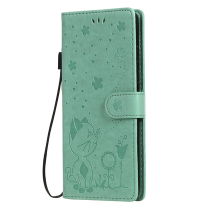 For Samsung Galaxy S20 FE Cat and Bee Embossed Flip Leather Phone Case Wallet Cover with Card Slots Cash Pocket Magnetic Stand Protective Shockproof TPU PU Leather Case with Wrist Strap