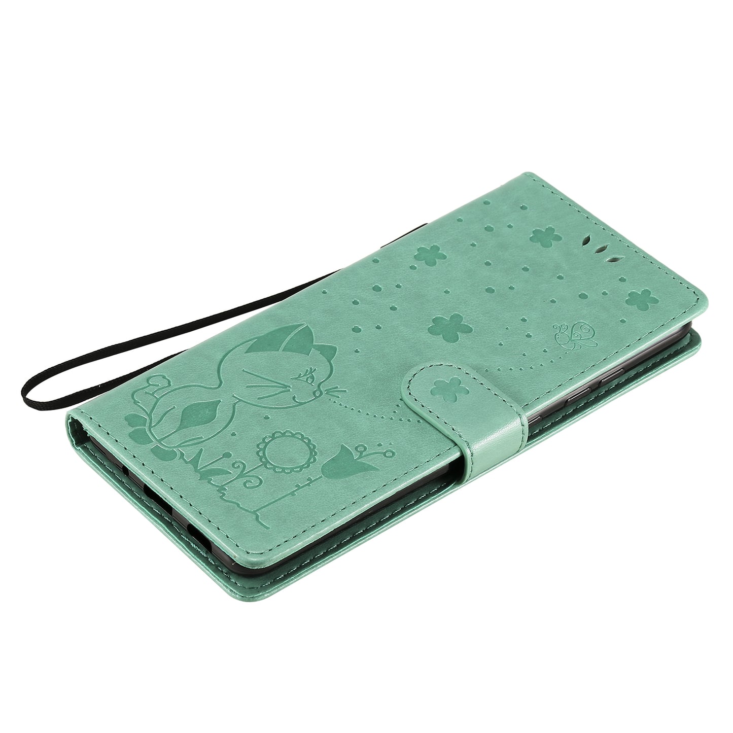 For Samsung Galaxy S20 FE Cat and Bee Embossed Flip Leather Phone Case Wallet Cover with Card Slots Cash Pocket Magnetic Stand Protective Shockproof TPU PU Leather Case with Wrist Strap