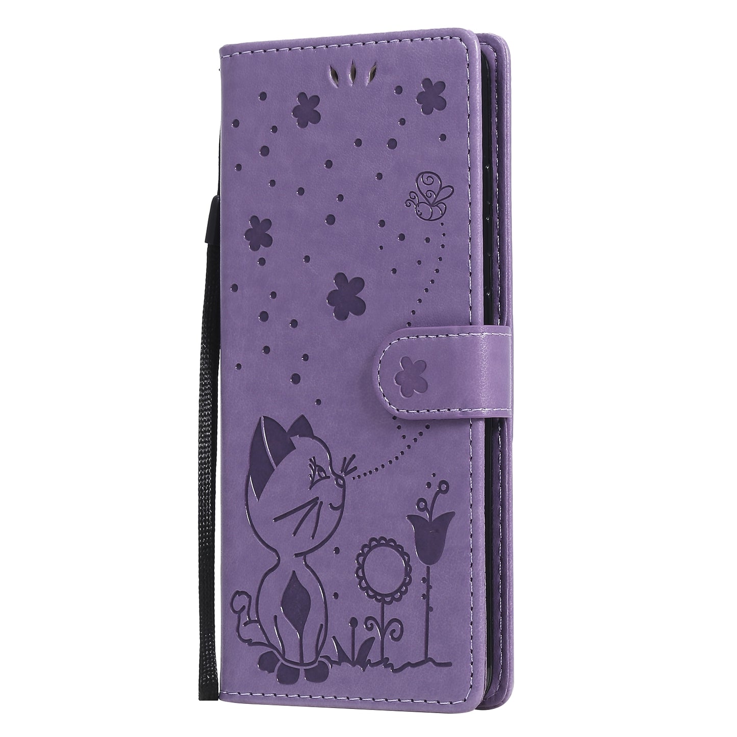 For Samsung Galaxy S20 FE Cat and Bee Embossed Flip Leather Phone Case Wallet Cover with Card Slots Cash Pocket Magnetic Stand Protective Shockproof TPU PU Leather Case with Wrist Strap