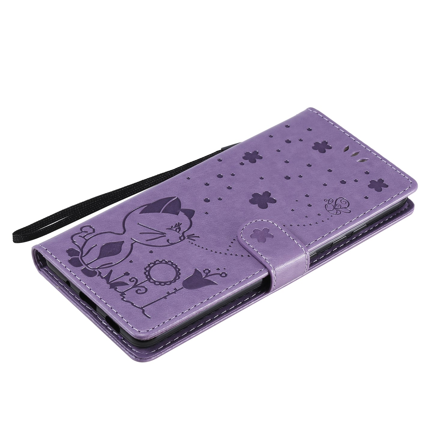 For Samsung Galaxy S20 FE Cat and Bee Embossed Flip Leather Phone Case Wallet Cover with Card Slots Cash Pocket Magnetic Stand Protective Shockproof TPU PU Leather Case with Wrist Strap