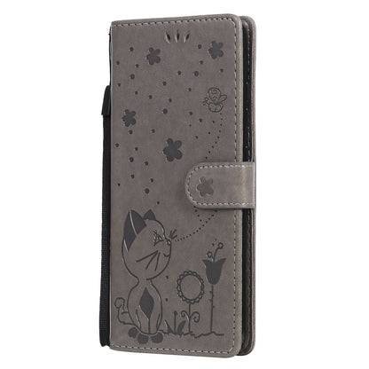 For Samsung Galaxy S20 FE Cat and Bee Embossed Flip Leather Phone Case Wallet Cover with Card Slots Cash Pocket Magnetic Stand Protective Shockproof TPU PU Leather Case with Wrist Strap