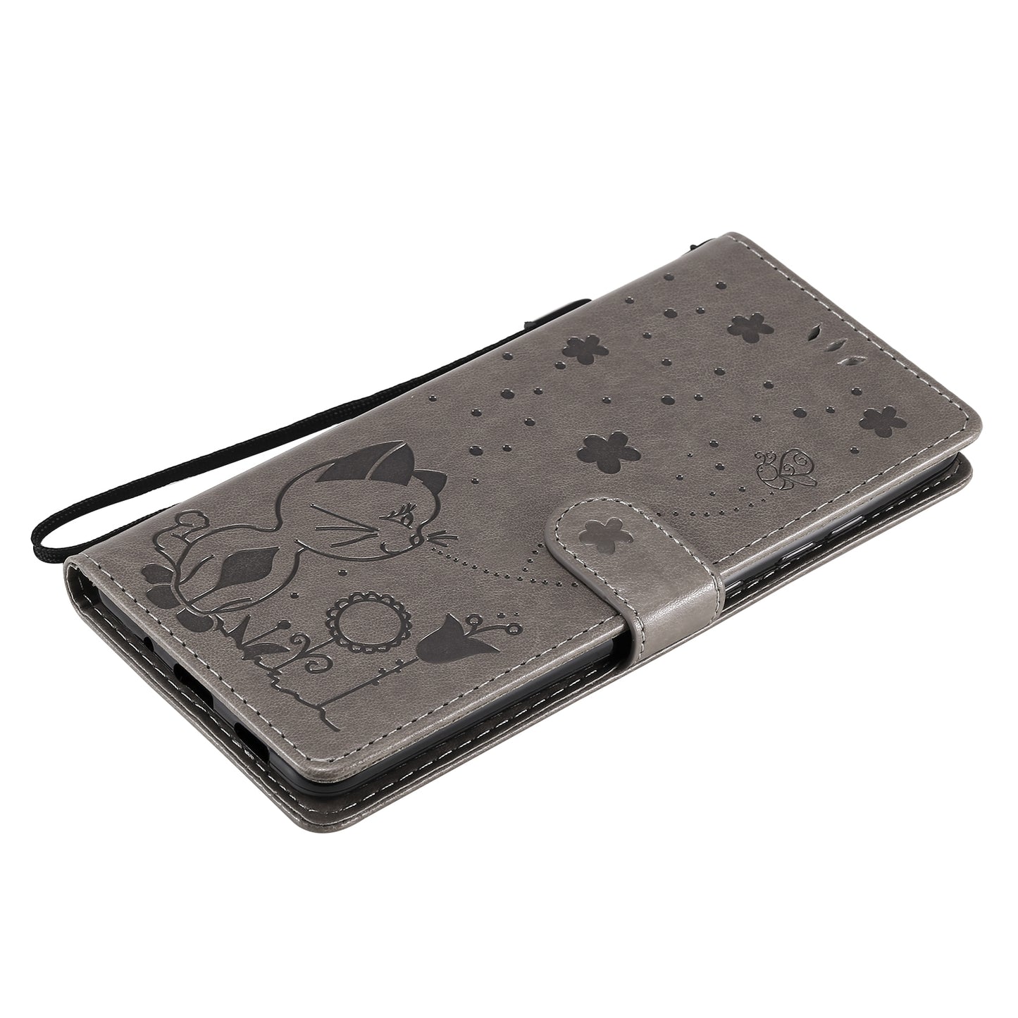 For Samsung Galaxy S20 FE Cat and Bee Embossed Flip Leather Phone Case Wallet Cover with Card Slots Cash Pocket Magnetic Stand Protective Shockproof TPU PU Leather Case with Wrist Strap
