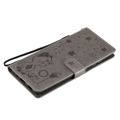 For Samsung Galaxy S20 FE Cat and Bee Embossed Flip Leather Phone Case Wallet Cover with Card Slots Cash Pocket Magnetic Stand Protective Shockproof TPU PU Leather Case with Wrist Strap