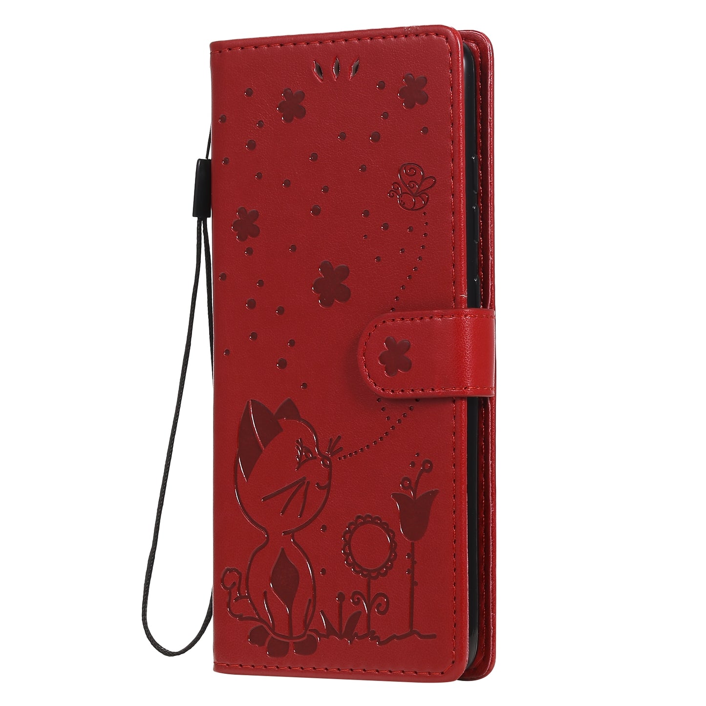 For Samsung Galaxy S20 FE Cat and Bee Embossed Flip Leather Phone Case Wallet Cover with Card Slots Cash Pocket Magnetic Stand Protective Shockproof TPU PU Leather Case with Wrist Strap