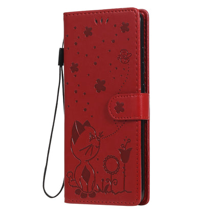 For Samsung Galaxy S20 FE Cat and Bee Embossed Flip Leather Phone Case Wallet Cover with Card Slots Cash Pocket Magnetic Stand Protective Shockproof TPU PU Leather Case with Wrist Strap