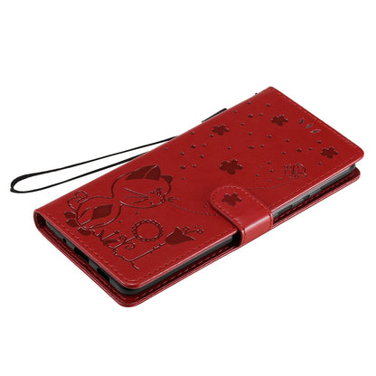 For Samsung Galaxy S20 FE Cat and Bee Embossed Flip Leather Phone Case Wallet Cover with Card Slots Cash Pocket Magnetic Stand Protective Shockproof TPU PU Leather Case with Wrist Strap