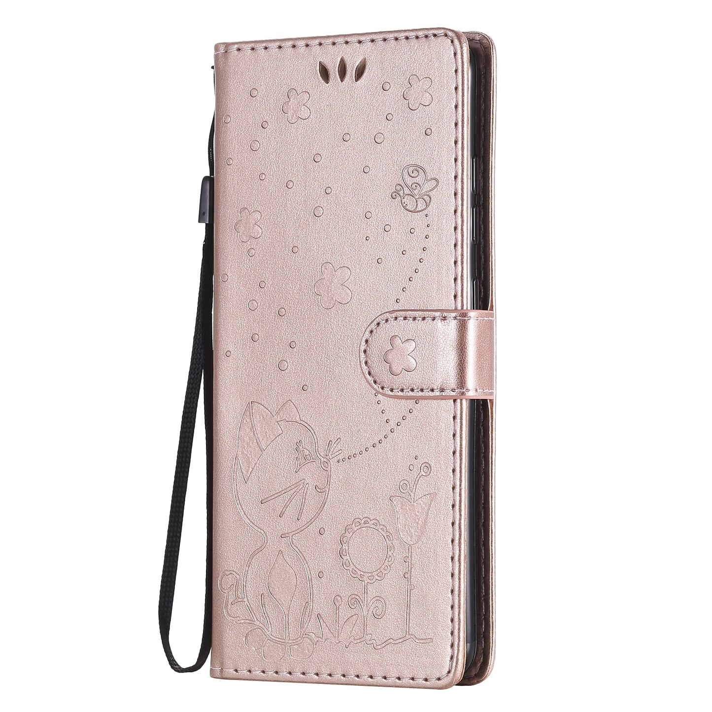 For Samsung Galaxy S20 FE Cat and Bee Embossed Flip Leather Phone Case Wallet Cover with Card Slots Cash Pocket Magnetic Stand Protective Shockproof TPU PU Leather Case with Wrist Strap
