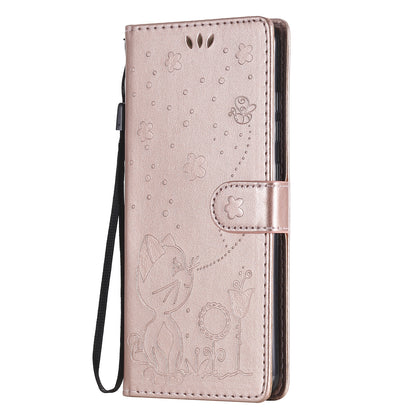 For Samsung Galaxy S20 FE Cat and Bee Embossed Flip Leather Phone Case Wallet Cover with Card Slots Cash Pocket Magnetic Stand Protective Shockproof TPU PU Leather Case with Wrist Strap