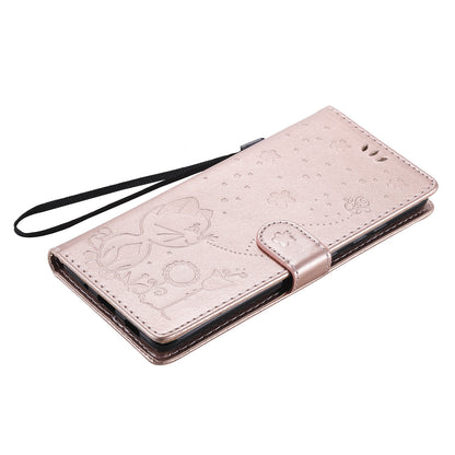 For Samsung Galaxy S20 FE Cat and Bee Embossed Flip Leather Phone Case Wallet Cover with Card Slots Cash Pocket Magnetic Stand Protective Shockproof TPU PU Leather Case with Wrist Strap