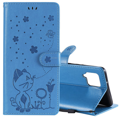 For Samsung Galaxy A42 5G Cat and Bee Embossed Flip Leather Phone Case Wallet Cover with Card Slots Cash Pocket Magnetic Stand Protective Shockproof TPU PU Leather Case with Wrist Strap