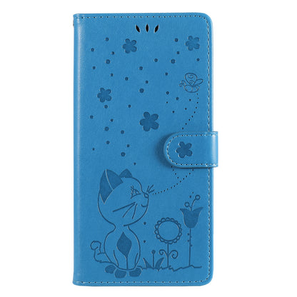 For Samsung Galaxy A42 5G Cat and Bee Embossed Flip Leather Phone Case Wallet Cover with Card Slots Cash Pocket Magnetic Stand Protective Shockproof TPU PU Leather Case with Wrist Strap