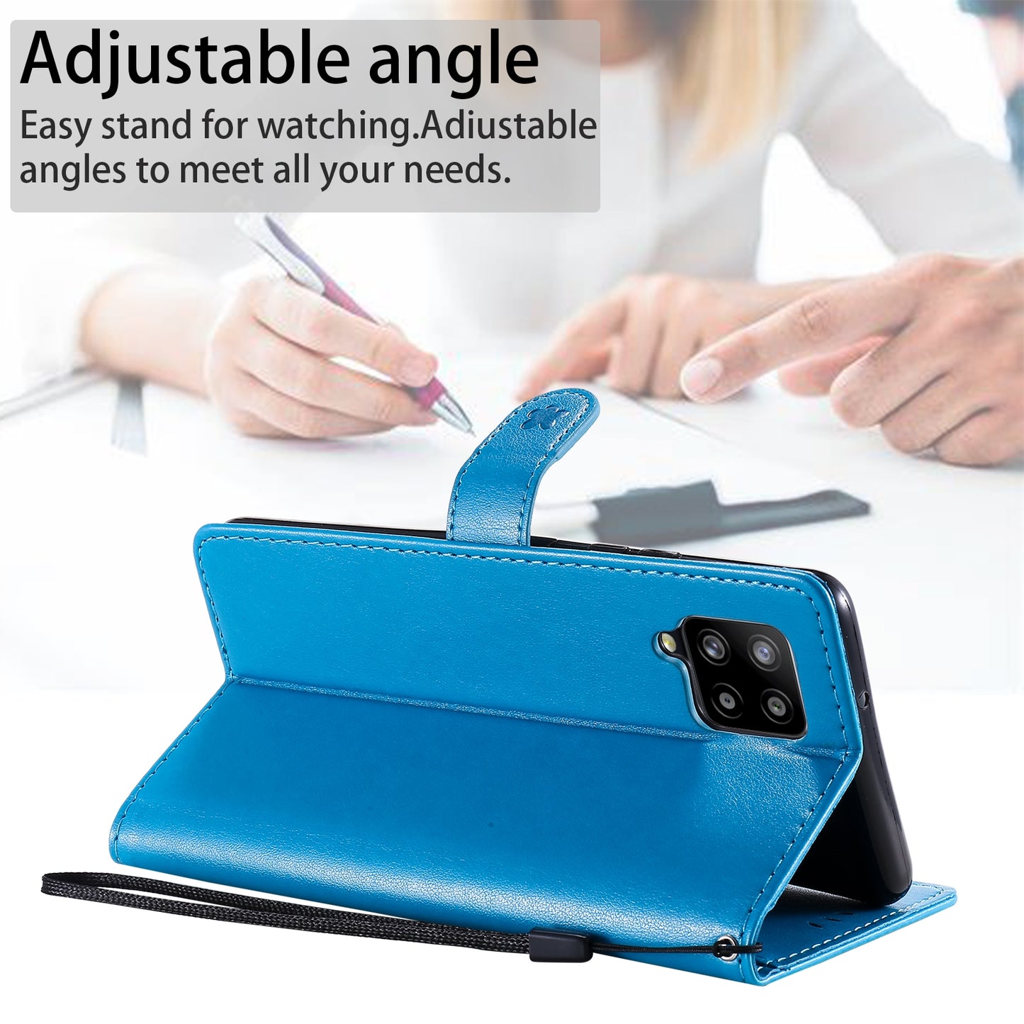 For Samsung Galaxy A42 5G Cat and Bee Embossed Flip Leather Phone Case Wallet Cover with Card Slots Cash Pocket Magnetic Stand Protective Shockproof TPU PU Leather Case with Wrist Strap