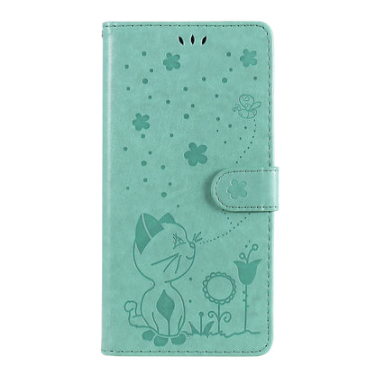 For Samsung Galaxy A42 5G Cat and Bee Embossed Flip Leather Phone Case Wallet Cover with Card Slots Cash Pocket Magnetic Stand Protective Shockproof TPU PU Leather Case with Wrist Strap
